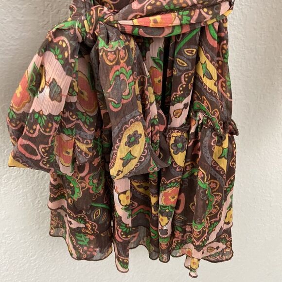 Vintage American Rag Paisley Off The Shoulder Mini Belted Dress size XS - Picture 3 of 11